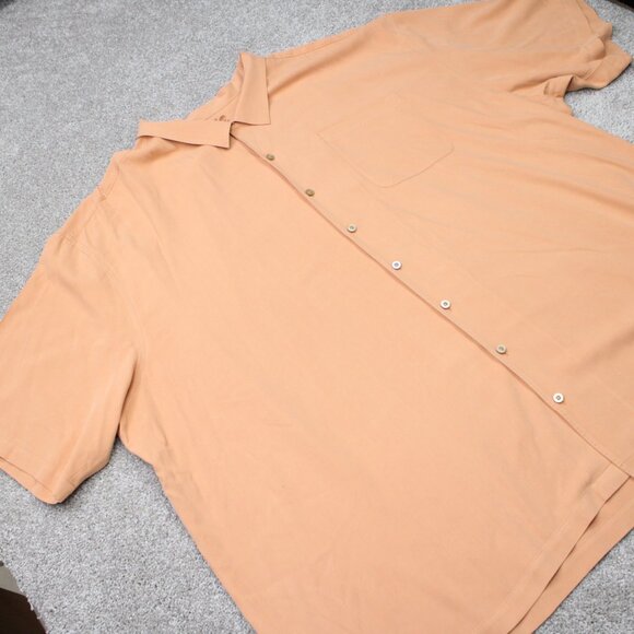 Tommy Bahama Camp Shirt Mens 5XB Peach Loop Collar 100% Silk Short Sleeve Button - Picture 6 of 14